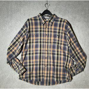 WRANGLER Mens 2XL Flex for Comfort Plaid Shirt Tan Orange Blue Long Sleeve